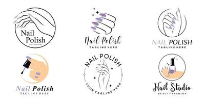 estudio de uñas o diseño de logotipo de conjunto de iconos de esmalte de uñas para salón de belleza con vector premium de concepto único