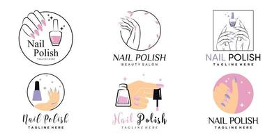 Set of nail polish icon logo with creative element and modern concept Premium Vector