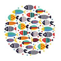 Cute fish card. Around motif with fish. vector