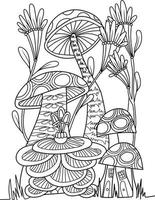 Mushroom Magical House Coloring Page For Adults vector