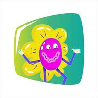 Plaza de avatar de sonrisa divertida contemporánea en estilo cómico retro. las emociones psicodélicas sonríen en el área. diseño abstracto retro moderno. emoji de personaje de flor de margarita. paquete de pegatinas de arte pop. vector