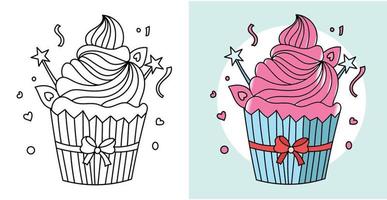 Hand-drawn outline Sweet cup cake illustration cartoon Dessert character vector coloring page for kids