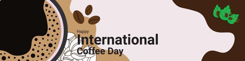 coffee cup banner with coffebean and leaves decoration, to commemorate international coffee day vector