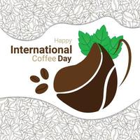 banner de taza de café con decoración de café y hojas, para conmemorar el día internacional del café vector