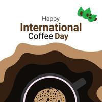 coffee cup banner with coffebean and leaves decoration, to commemorate international coffee day vector