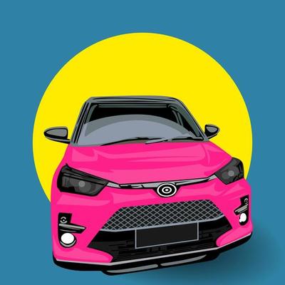 Pink car with the sun shining on the background