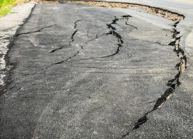 asphalt road cracked and broken texture photo