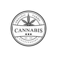 moderno vintage hipster cannabis marihuana planta árbol granja y jardín patio logo insignia icono emblema diseño ilustración círculo vector