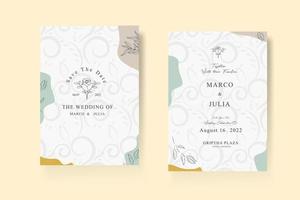 Set wedding invitation template, frame flower, leaf, elegant. Sketch wreath. Vector style of plant line art, nature art.