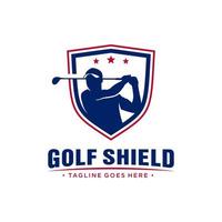 golf sports shield illustration logo design vector