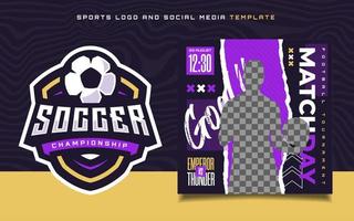 Soccer sports Logo and match day banner flyer for social media post vector