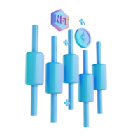 3D illustration NFT and Ethereum candle stick png