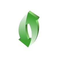 Green recycle sign. Two black arrows circulate. Re-create new materials. Vector illustration recycle symbol