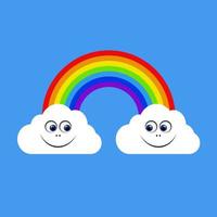 Rainbow and clouds isolated on blue background vector