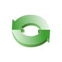 Green recycle sign. Two black arrows circulate. Re-create new materials. Vector illustration recycle symbol