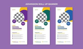 Back to school education  admission and school admission roll up banner or rack card  design template. vector