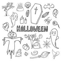 set of halloween in doodle style vector