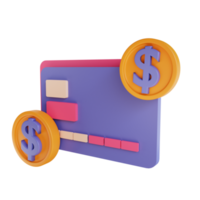 moneda y tarjeta de crédito de ilustración 3d png