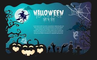 halloween background with spooky graveyard and full moon vector