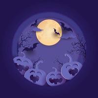 happy Halloween. creepy pumpkin and forest silhouettes. paper art design vector