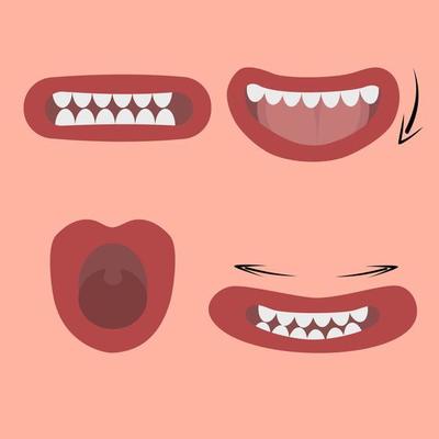 set of cartoon mouth for animation and speech therapist instructions