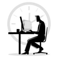 Silhouette illustration of a man working overtime vector