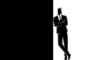 Businessman Leaning At Dark Blank Space vector