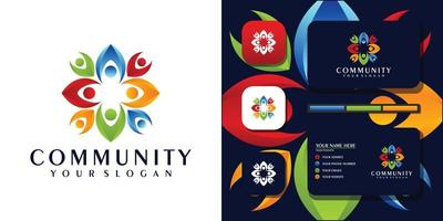 colorida plantilla de logotipo comunitario y referencia de tarjeta de visita. vector premium
