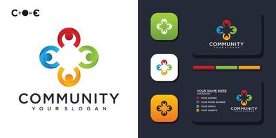 colorida plantilla de logotipo comunitario y referencia de tarjeta de visita. vector premium