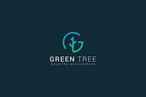 Letter g creative line art minimal green tree logo vector