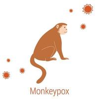 Vector illustration of monkey and virus cells in flat style isolated on white background. Monkeypox virus disease concept.