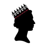 Black silhouette of Queen Elizabeth with the crown on white background. Side view of Queen of Great Britain. vector