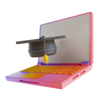 3D-Darstellung bunter Abschlusshut und Laptop png