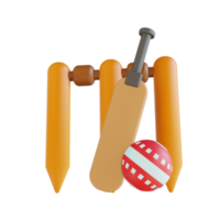 3D illustration cricket bat ball and wicket png