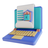 segurança de documento de laptop bloqueado de ilustração 3D png