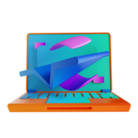 3d illustratie papier vliegtuig project lancering en laptop png