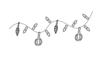 New Year 2023 linear garland with lamps for holiday decoration. Vector illustration in doodle style for postcards, banners, decorations, stickers.