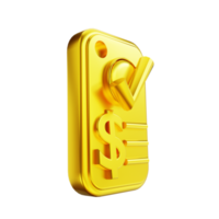 3D illustration golden check mobile transactions png
