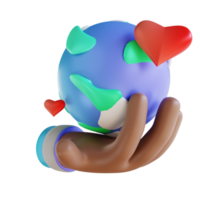 3D illustration hand and love earth png