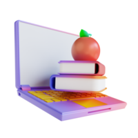maçã e laptop do livro colorido da ilustração 3d png