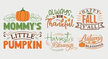 conjunto de letras de otoño y otoño, diseño de tipografía dibujada a mano aislada de otoño y otoño para la ilustración de vector de cartel de etiqueta de impresión de saludo
