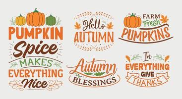 Set of fall and autumn lettering, fall and autumn isolated hand drawn typography design for greeting print label poster vector illustration