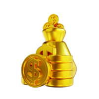 3D illustration golden coin and money bag png