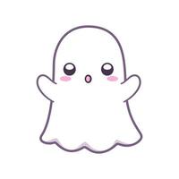 garabato de imágenes prediseñadas de fantasma kawaii. ejemplo lindo del vector de la historieta del fantasma de Halloween del miedo. impresión de invitación de tarjeta de fiesta de halloween, impresión de pantalones o producto, diseño de pegatinas