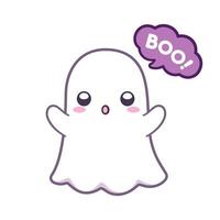 Cute ghost saying BOO Halloween ghost clipart cartoon element vector illustration. Halloween party card invitation print, shirt or product print, sticker design