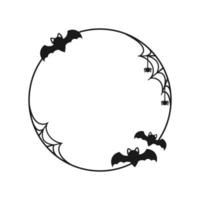 Bat with spiders on web round border frame. Halloween theme frames vector