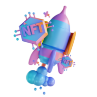 3D illustration NFT rocket launch png