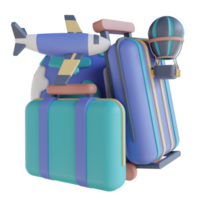 valises d'illustration 3d, avions et montgolfières png