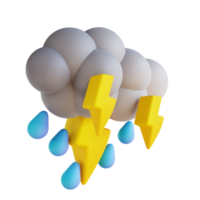 chuva forte de ilustração 3D com relâmpagos png
