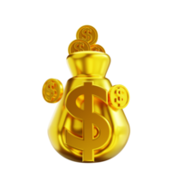 bolsa de dinero de oro de ilustración 3d png